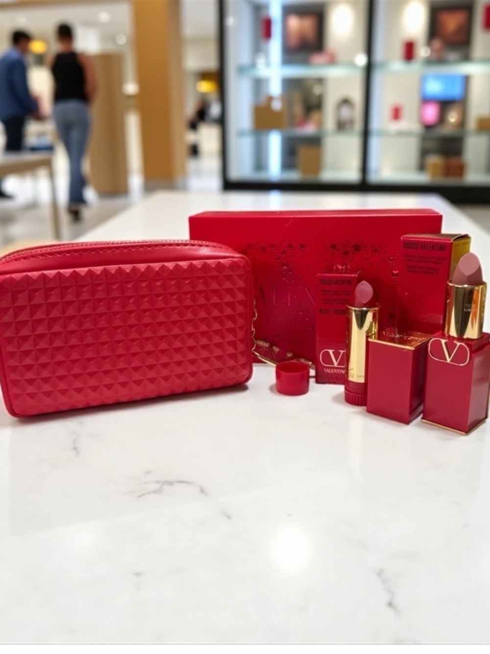 Valentino Lipstick Duo and Cosmetics Bag Set NIB